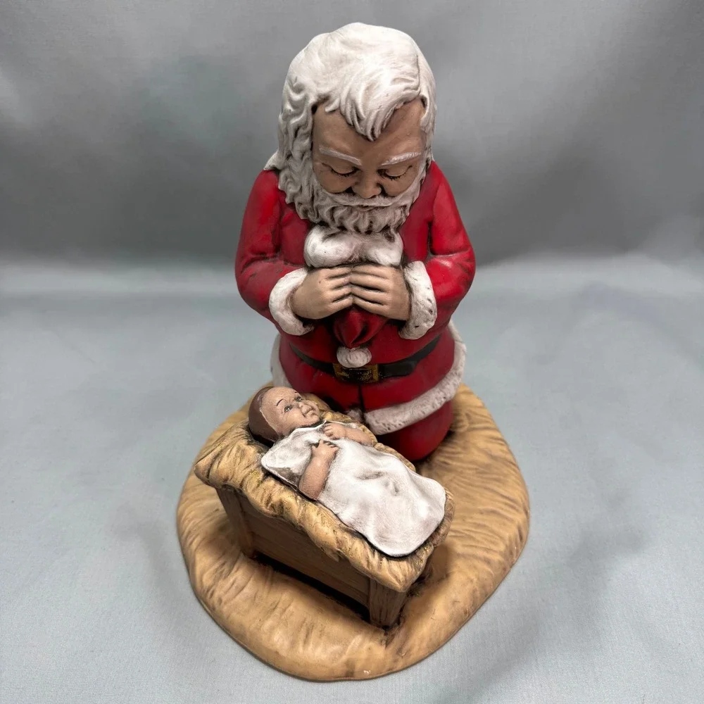 Vintage Kneeling Santa Baby Jesus Nativity Figurine Red Ceramic Religious 8